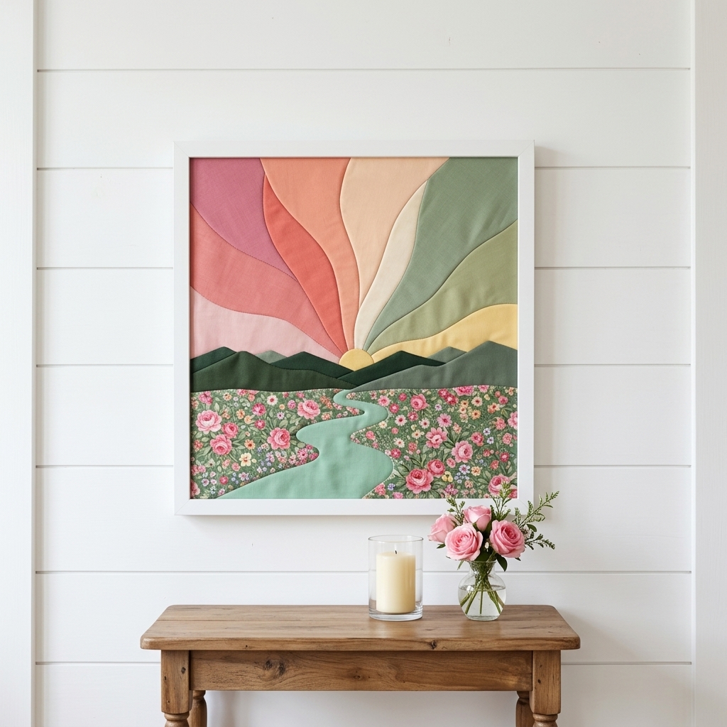 Kinusaiga sunrise made with pink and green cottage florals